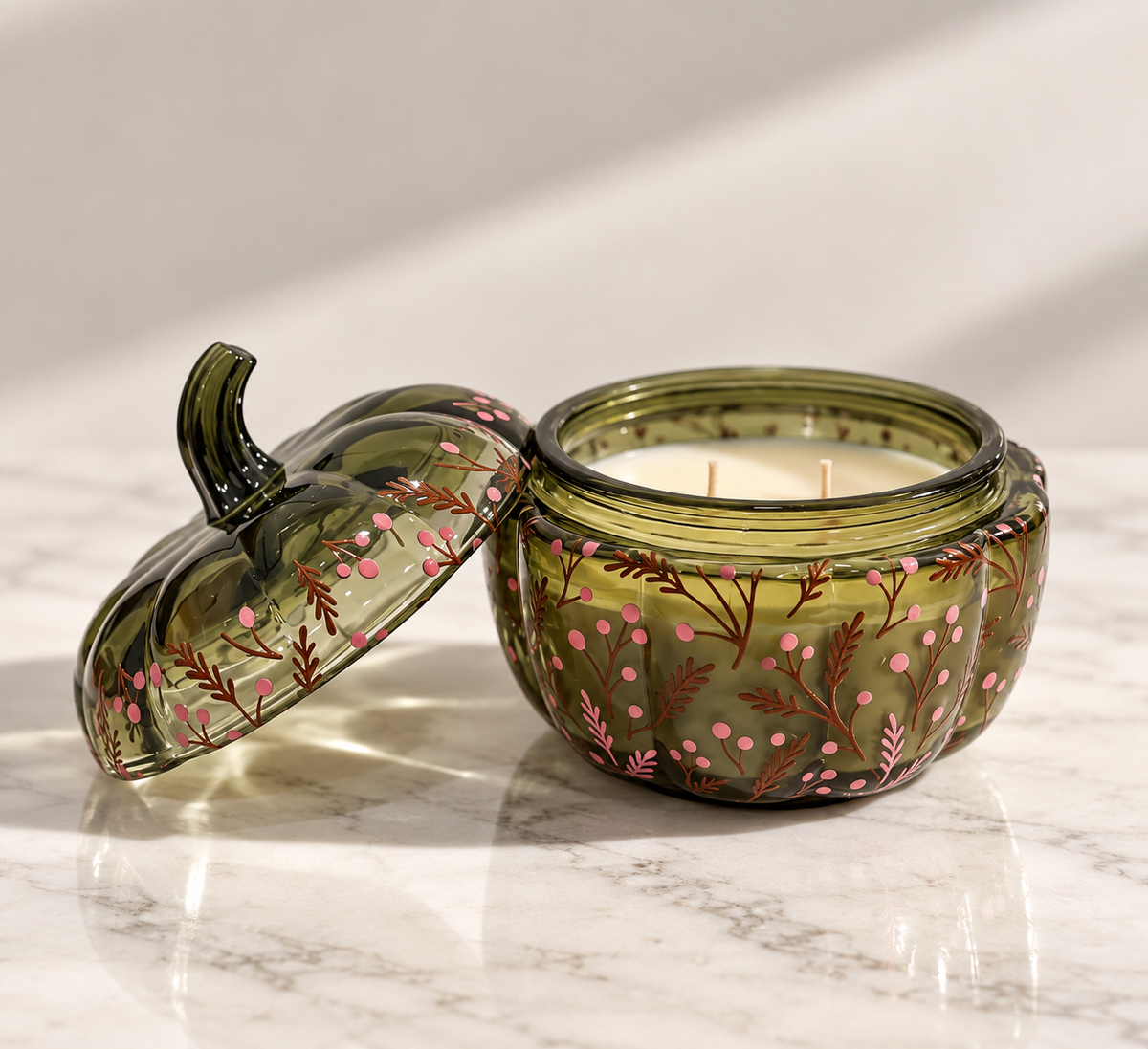 Floral Pumpkin jar - Green