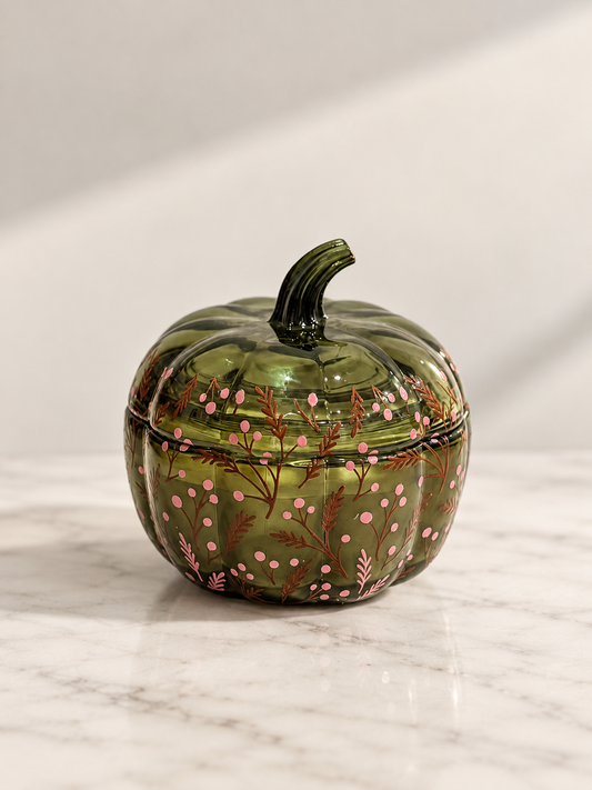 Floral Pumpkin jar - Green